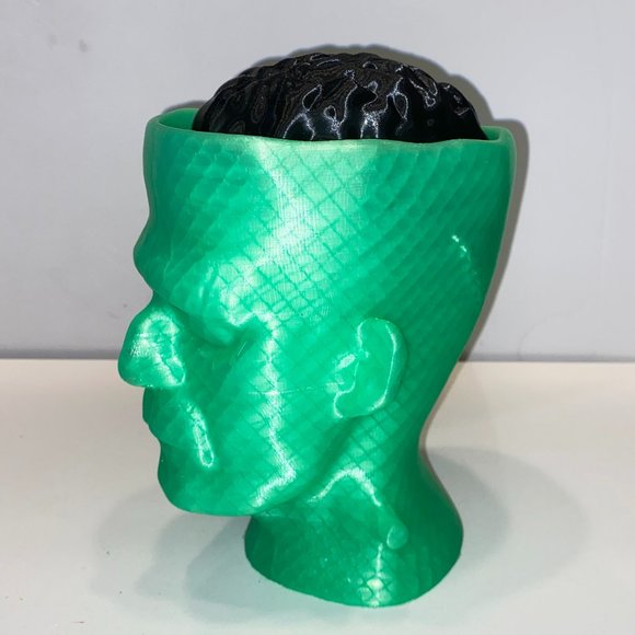 Handmade 3D Printed Monster Frankenstein Head and Brain Figurine Bust - Picture 1 of 6